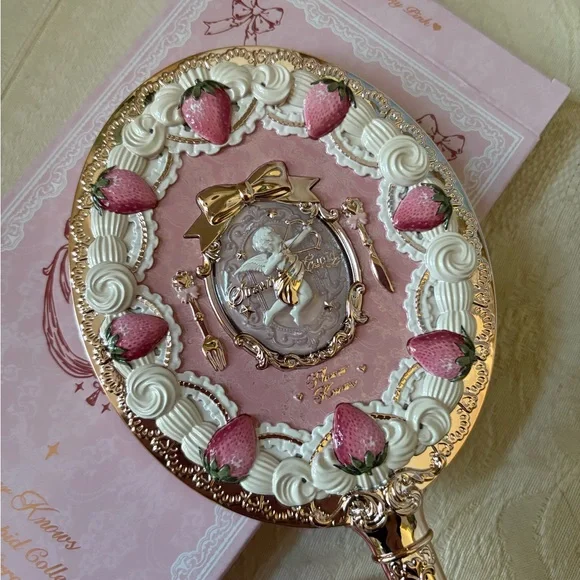 Flower Knows Strawberry Cupid Handheld Beauty Makeup Mirror in Pink - Picture 2 of 14